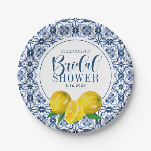 Lemon Italian Blue Tile Wedding Danke Sticker Pappteller (Vorderseite)