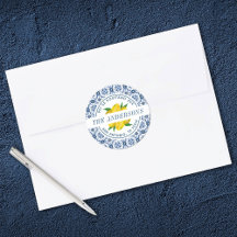 Lemon Italian Blue Tile Wedding Rücksendeadresse