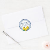 Lemon Italian Blue Tile Wedding Willkommensticker Runder Aufkleber (Umschlag)