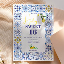 Lemon Italian blue tiles watercolor Sweet 16