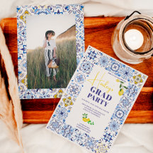 Lemon Italienisch blaue Fliesen Aquarell Abschluss