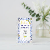 Lemon Italienisch blaue Fliesen Wasserfarben Schön Visitenkarte (Stehend Vorderseite)