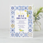 Lemon Italienische blaue Fliesen Aquarell Mutter T Einladung (Stehend Vorderseite)