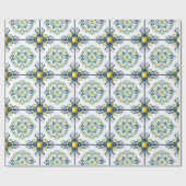 Lemon italienisches Tile Blau und Weiß Blumendekou Geschenkpapier (Flach)