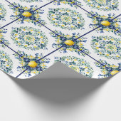Lemon italienisches Tile Blau und Weiß Blumendekou Geschenkpapier (Ecke)