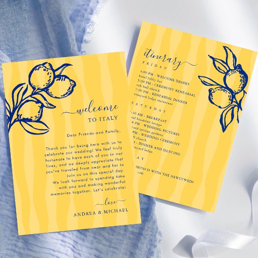 Lemon Italy Wedding Welcome Letter Itinerary Card Einladung