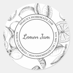 Lemon Jam Sketch Modern Label Runder Aufkleber