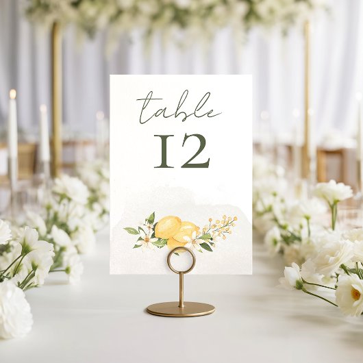 Lemon Kissed Wedding Table Number Card Tischnummer