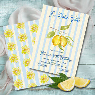 Lemon La Dolce Vita Geburtstag gestreift Einladung