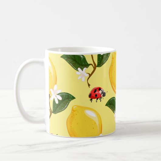 Lemon Ladybug: Tropisch Gelbes Muster. Kaffeetasse (Links)