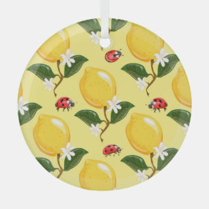 Lemon Ladybug: Tropisch Gelbes Muster. Ornament Aus Glas