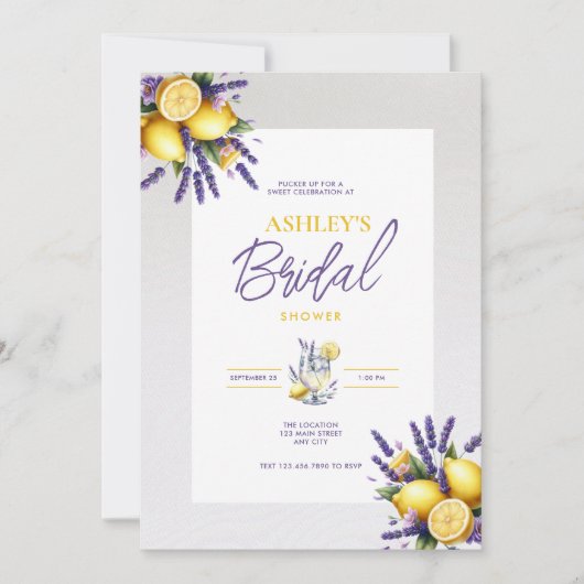 Lemon Lavender Bridal Dusche Einladung (Vorderseite)