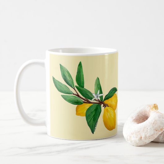 Lemon Leaf Watercolor Design | Citrus Yellow Kaffeetasse (Mit Donut)
