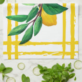Lemon Leaf Watercolor Lattice | Citrus Yellow Geschirrtuch (Gefaltet)
