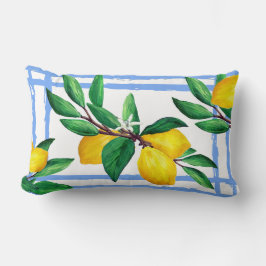 Lemon Leaf Watercolor Pillow | Amalfi Blue Citrus Lendenkissen