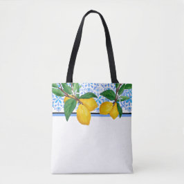 Lemon Leaf Watercolor Tote | Blue Amalfi Citrus Tasche