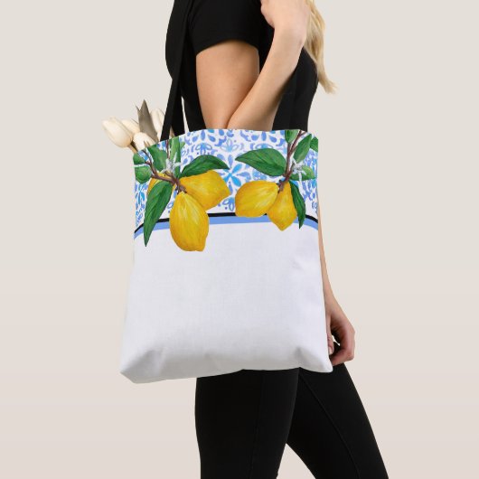 Lemon Leaf Watercolor Tote | Blue Amalfi Citrus Tasche (Von Nahem)