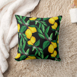 Lemon Leaf Yellow Green Black Pattern Throw Pillow Kissen