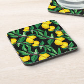 Lemon Leaf Yellow Green Black Watercolor Drink Getränkeuntersetzer (Linke Seite)