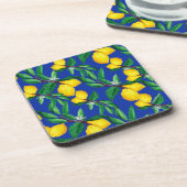Lemon Leaf Yellow Green Blue Pattern Drink Getränkeuntersetzer (Linke Seite)