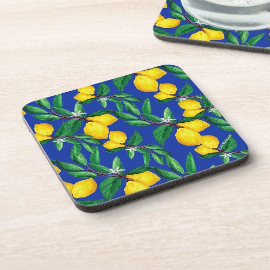 Lemon Leaf Yellow Green Blue Pattern Drink  Getränkeuntersetzer (Linke Seite)