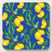 Lemon Leaf Yellow Green Blue Pattern Drink Getränkeuntersetzer (Vorderseite)