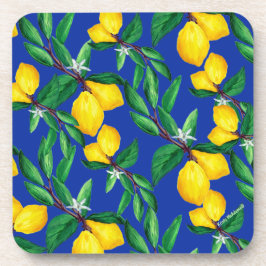Lemon Leaf Yellow Green Blue Pattern Drink Getränkeuntersetzer