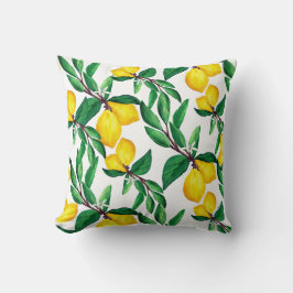 Lemon Leaf Yellow Green Pattern Throw Pillow Kissen