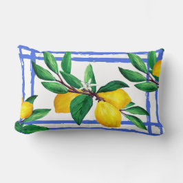 Lemon Leaves Citrus Yellow Green Leaf Blue Lattice Lendenkissen