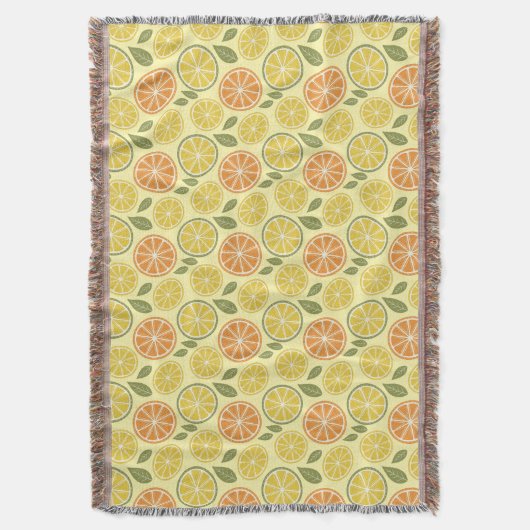 Lemon leaves white yellow Pattern Decke (Vorderseite Vertikal)