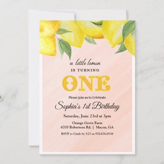 Lemon Lemonade Einladung zum 1. Geburtstag (Vorderseite)