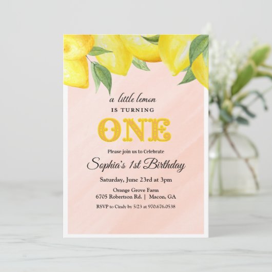 Lemon Lemonade Einladung zum 1. Geburtstag (Stehend Vorderseite)