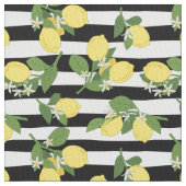 Lemon Lemons Citrus Black Stripes Fabric Stoff (Nahaufnahme)