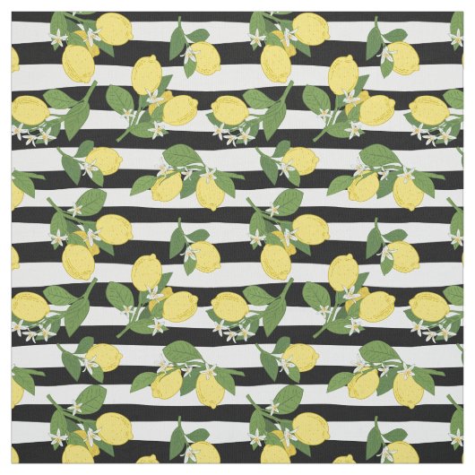 Lemon Lemons Citrus Black Stripes Fabric Stoff (Muster)