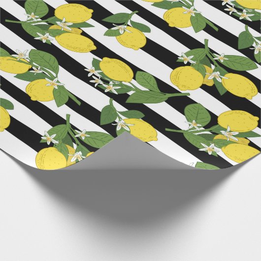 Lemon Lemons Gelbe schwarze Streifen Geschenkpapie Geschenkpapier (Ecke)