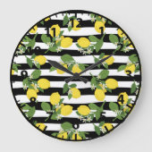 Lemon Lemons Gelbe schwarze Streifen Große Wanduhr (Vorderseite)