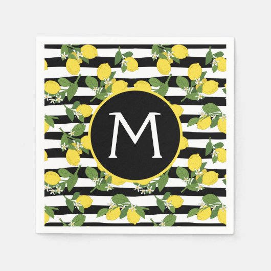 Lemon Lemons Gelbe schwarze Streifen Serviette (Vorderseite)