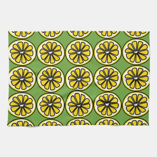 Lemon Lemons Slice Green Yellow Kitchen Dish Towel Küchentuch (Horizontal)