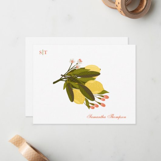 Lemon Liebe Monogramm Name Handgemalt Blossom Mitteilungskarte (Vorderseite/Rückseite Beispiel)