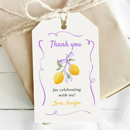 Lemon Lila Bow Erste Geburtstagsparty Geschenkanhänger