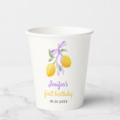Lemon Lila Bow Erste Geburtstagsparty Pappbecher (Vorderseite)