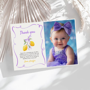 Lemon Lila Bow First Birthday Party Foto Dankeskarte