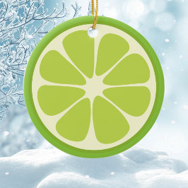 Lemon Lime Green Juicy Summer Citrus Fruit Slice Keramik Ornament