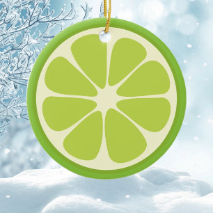 Lemon Lime Green Juicy Summer Citrus Fruit Slice Keramik Ornament