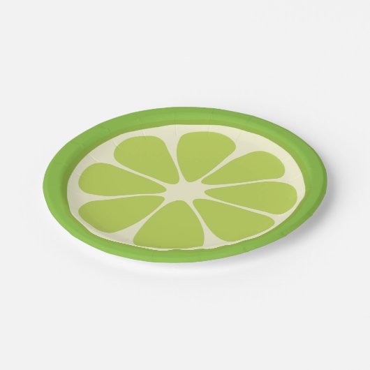 Lemon Lime Green Juicy Summer Citrus Fruit Slice Pappteller (Schrägansicht)