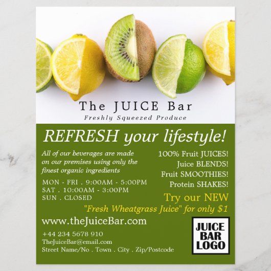 Lemon, Lime & Kiwi, Juice Bar Advertising Flyer (Vorne)