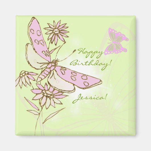 Lemon Lime Pink Butterfly Magnet (Vorne)