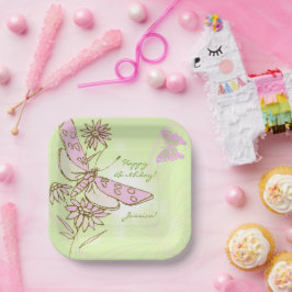 Lemon Lime Pink Butterfly Pappteller