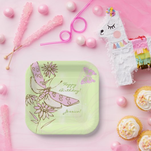 Lemon Lime Pink Butterfly Pappteller (Party)