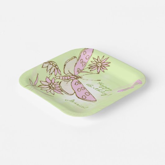 Lemon Lime Pink Butterfly Pappteller (Gewinkelt)